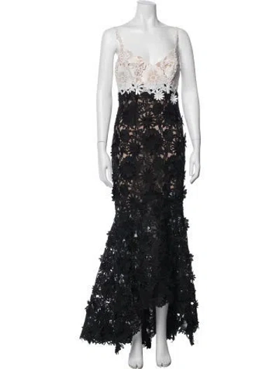 Pre-owned Marchesa Lace Pattern Long Dress In Black