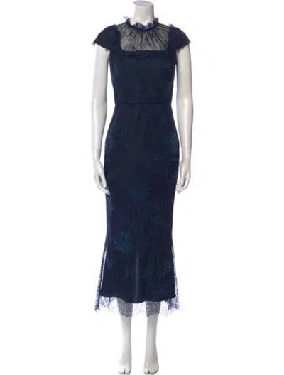 Pre-owned Marchesa Lace Pattern Long Dress In Blue