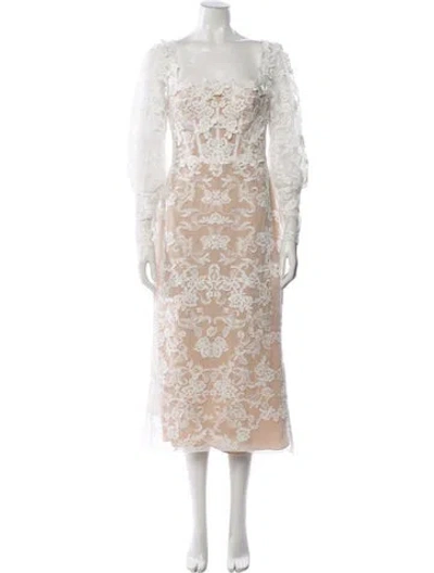 Pre-owned Marchesa Lace Pattern Long Dress In Neutral