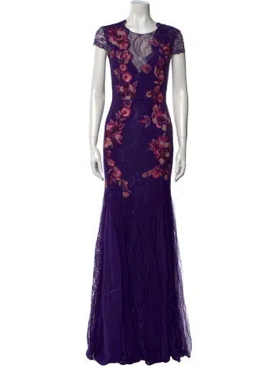 Pre-owned Marchesa Lace Pattern Long Dress In Purple