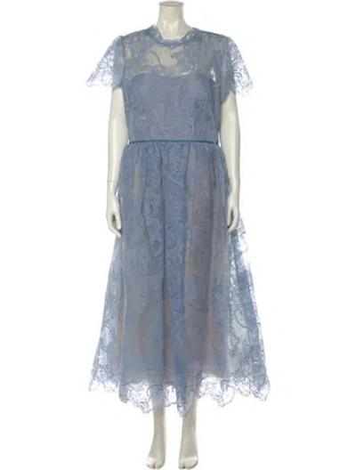 Pre-owned Marchesa Lace Pattern Long Dress W/ Tags In Blue/neutrals