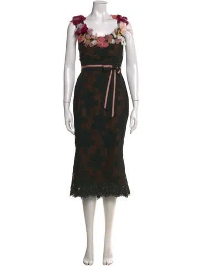 Pre-owned Marchesa Lace Pattern Midi Length Dress In Black
