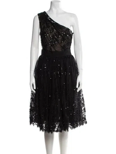 Pre-owned Marchesa Lace Pattern Midi Length Dress In Black