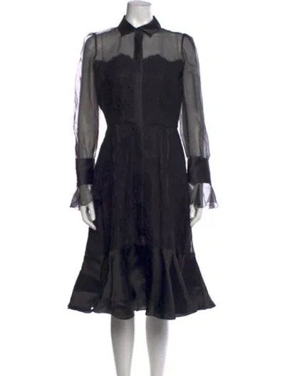 Pre-owned Marchesa Lace Pattern Midi Length Dress In Black