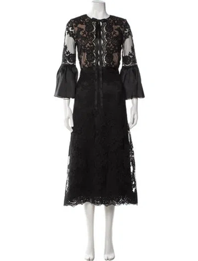 Pre-owned Marchesa Lace Pattern Midi Length Dress In Black