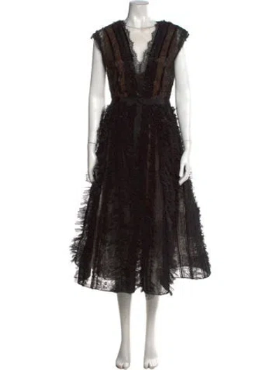 Pre-owned Marchesa Lace Pattern Midi Length Dress In Black