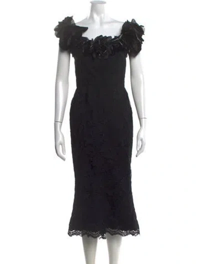 Pre-owned Marchesa Lace Pattern Midi Length Dress In Black
