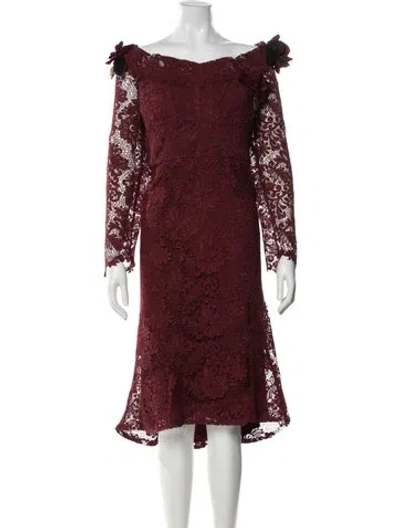 Pre-owned Marchesa Lace Pattern Midi Length Dress In Red