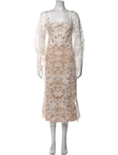 Pre-owned Marchesa Lace Pattern Midi Length Dress W/ Tags In Neutrals