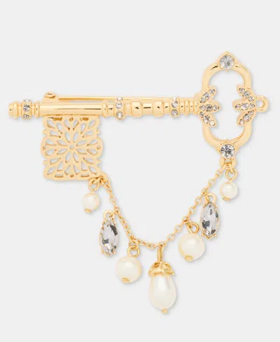 Marchesa Lauren Ralph Lauren Crystal & Imitation Pearl Key Pin In Gold