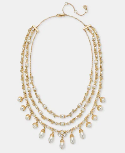 Marchesa Lauren Ralph Lauren Crystal & Imitation Pearl Layered Statement Necklace, 18" + 3" Extender In Gold