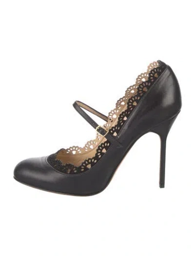 Pre-owned Marchesa Leather Lace Pattern Pumps In Black
