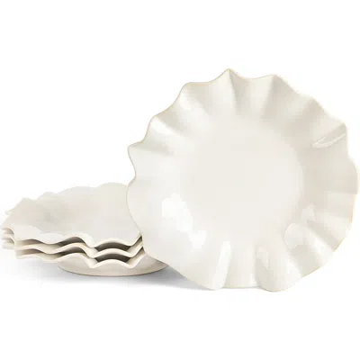 Marchesa Lotus Stoneware Dinner Plate Set Of 4 In White