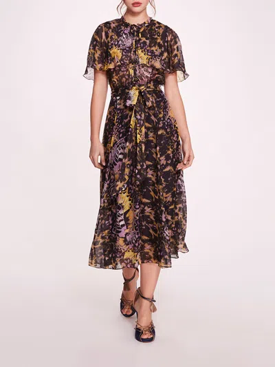 Marchesa Monarch Midi Dress In Purple Multi