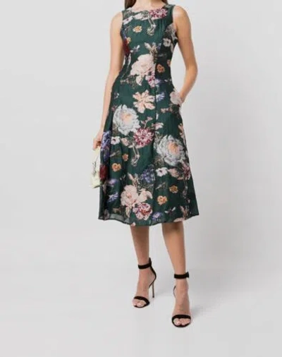 Pre-owned Marchesa Notte $1333  Women's Green Floral Jewel-neck Fit & Flare Dress Size 4