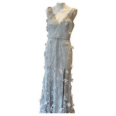 Pre-owned Marchesa Notte 2018 Blue Grey Tulle Evening Gown, Size 10 In Gray