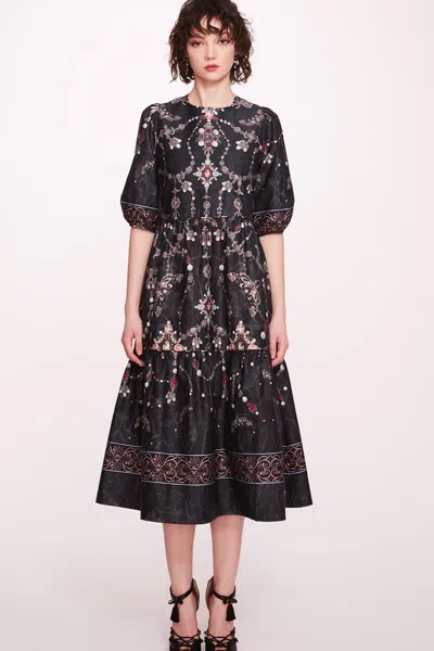 Marchesa Notte 3/4 Sleeve Printed Midi Dress In Multi