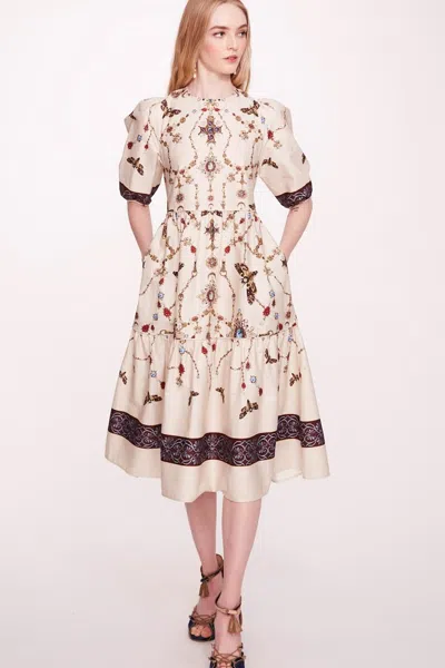 Marchesa Notte 3/4 Sleeve Tiered Midi Dress In Multi