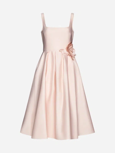 Marchesa Notte 3d Floral-detail Duchess Satin Midi Dress In Pink