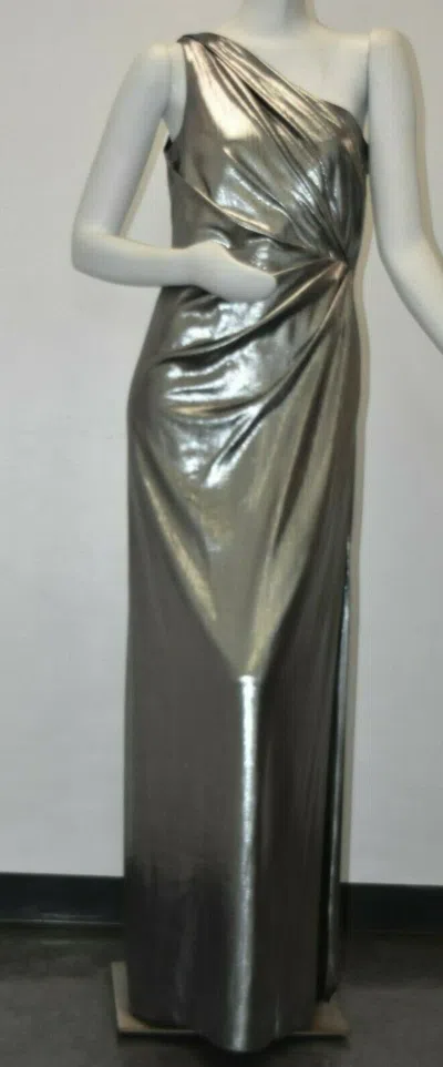 Pre-owned Marchesa Notte $795  One Shoulder Pleated Gown Dress Silver Grey 2 6 In Gray