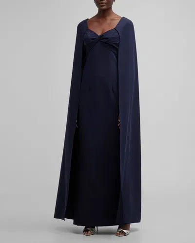 Pre-owned Marchesa Notte $795  Women's Blue Twist-front Sweetheart Cape Gown Dress Size 10