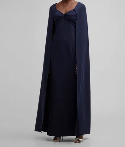 Pre-owned Marchesa Notte $795  Women's Blue Twist-front Sweetheart Cape Gown Dress Size 4