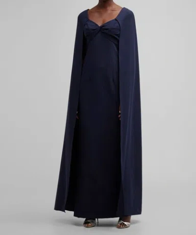 Pre-owned Marchesa Notte $795  Women's Blue Twist-front Sweetheart Cape Gown Dress Size 8