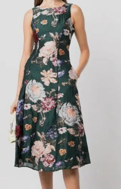 Pre-owned Marchesa Notte $796  Women Green Flower-print Sleeveless Dress Size 6