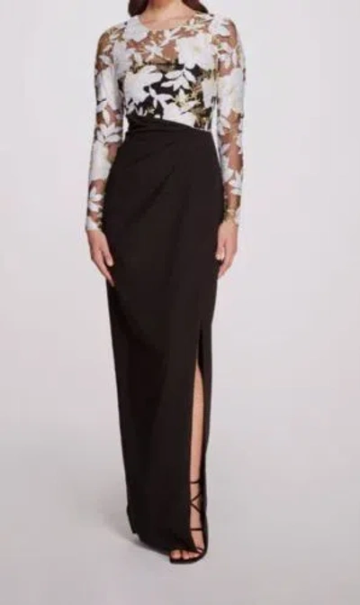 Pre-owned Marchesa Notte $895  Women's Black Wild Botanical Long Sleeve Dress Size 16