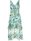 Marchesa Notte Abstract-print Sleeveless Midi Dress In Green