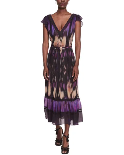Marchesa Notte Abstract Silk-blend Midi Dress In Purple