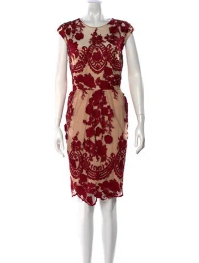 Pre-owned Marchesa Notte Animal Print Knee-length Dress In Burgundy