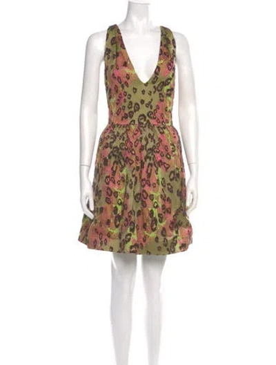 Pre-owned Marchesa Notte Animal Print Mini Dress In Green