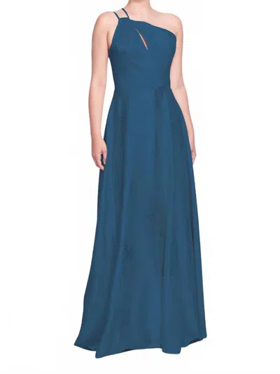 Marchesa Notte Barletta One-shouder Maxi Gown In Dusty Blue