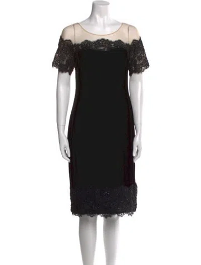 Pre-owned Marchesa Notte Bateau Neckline Knee-length Dress In Black