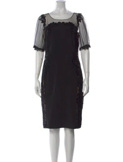 Pre-owned Marchesa Notte Bateau Neckline Knee-length Dress In Black