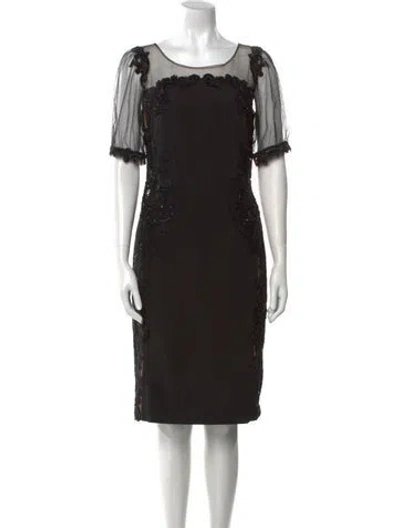 Pre-owned Marchesa Notte Bateau Neckline Knee-length Dress In Black