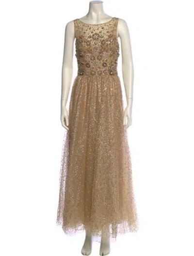 Pre-owned Marchesa Notte Bateau Neckline Long Dress In Neutral