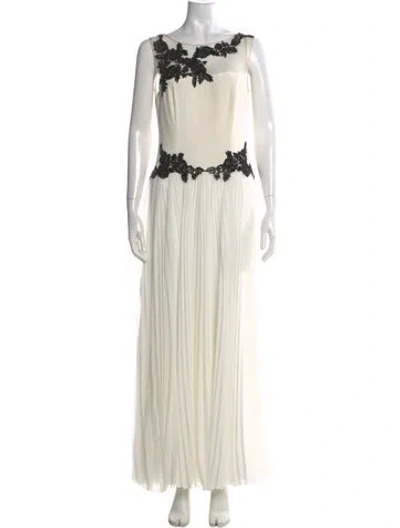 Pre-owned Marchesa Notte Bateau Neckline Long Dress In White