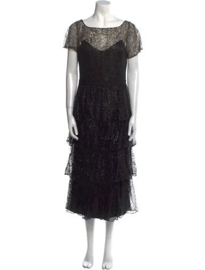 Pre-owned Marchesa Notte Bateau Neckline Midi Length Dress In Black