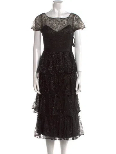 Pre-owned Marchesa Notte Bateau Neckline Midi Length Dress W/ Tags In Black