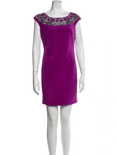 Pre-owned Marchesa Notte Bateau Neckline Mini Dress In Purple