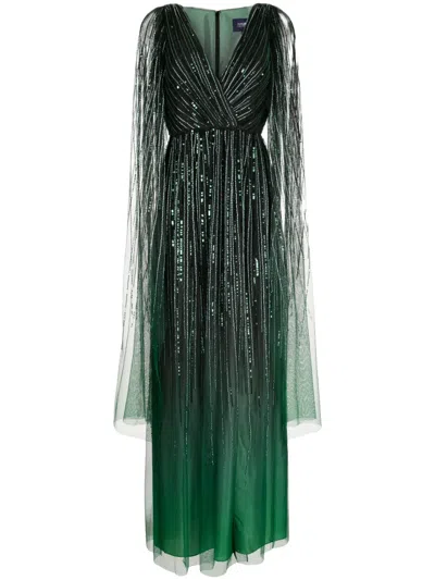 Marchesa Notte Bead-embellished Ombré Maxi Dress In Green