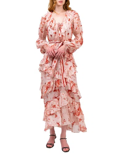 Marchesa Notte Belted Silk Chiffon Maxi Dress In Pink