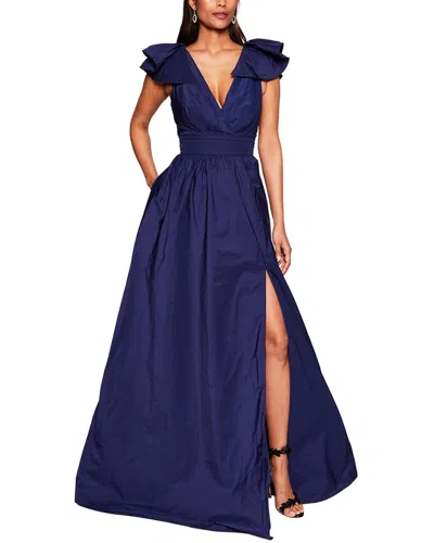 Marchesa Notte Bow Taffeta Gown In Blue