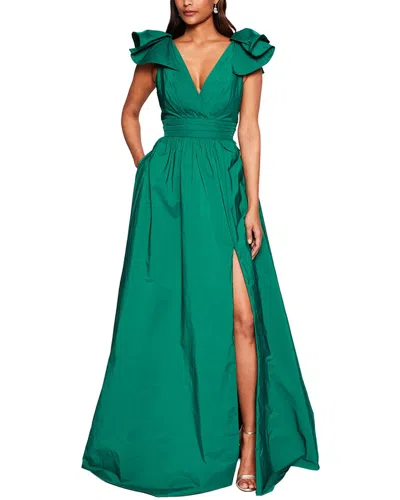 Marchesa Notte Bow Taffeta Gown In Green