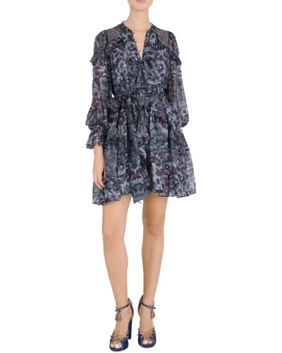 Marchesa Notte Braided Leopard Flounced Silk-blend Chiffon Dress In Multi