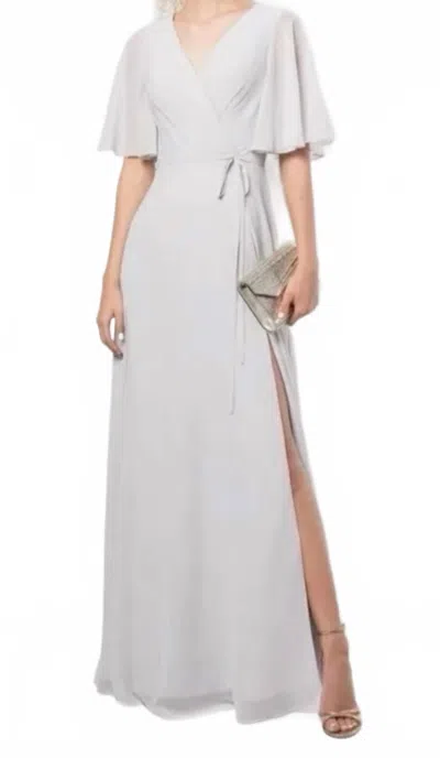 Marchesa Notte Bridesmaid's Rome Draped-sleeve Rear-cutout Wrap Gown In Dove Grey In Multi