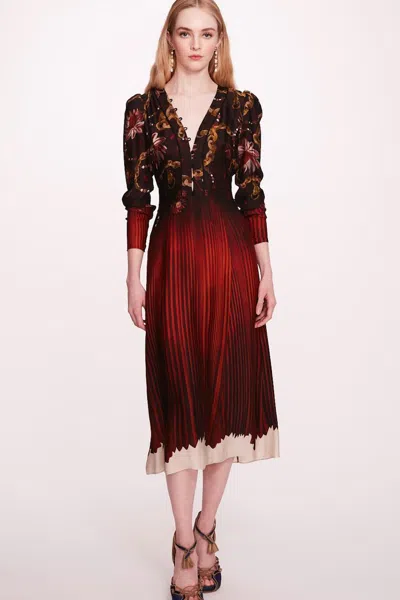 Marchesa Notte Buttoned V-neck Dress In Multi