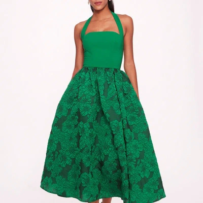 Marchesa Notte Calathea Halter Dress In Green